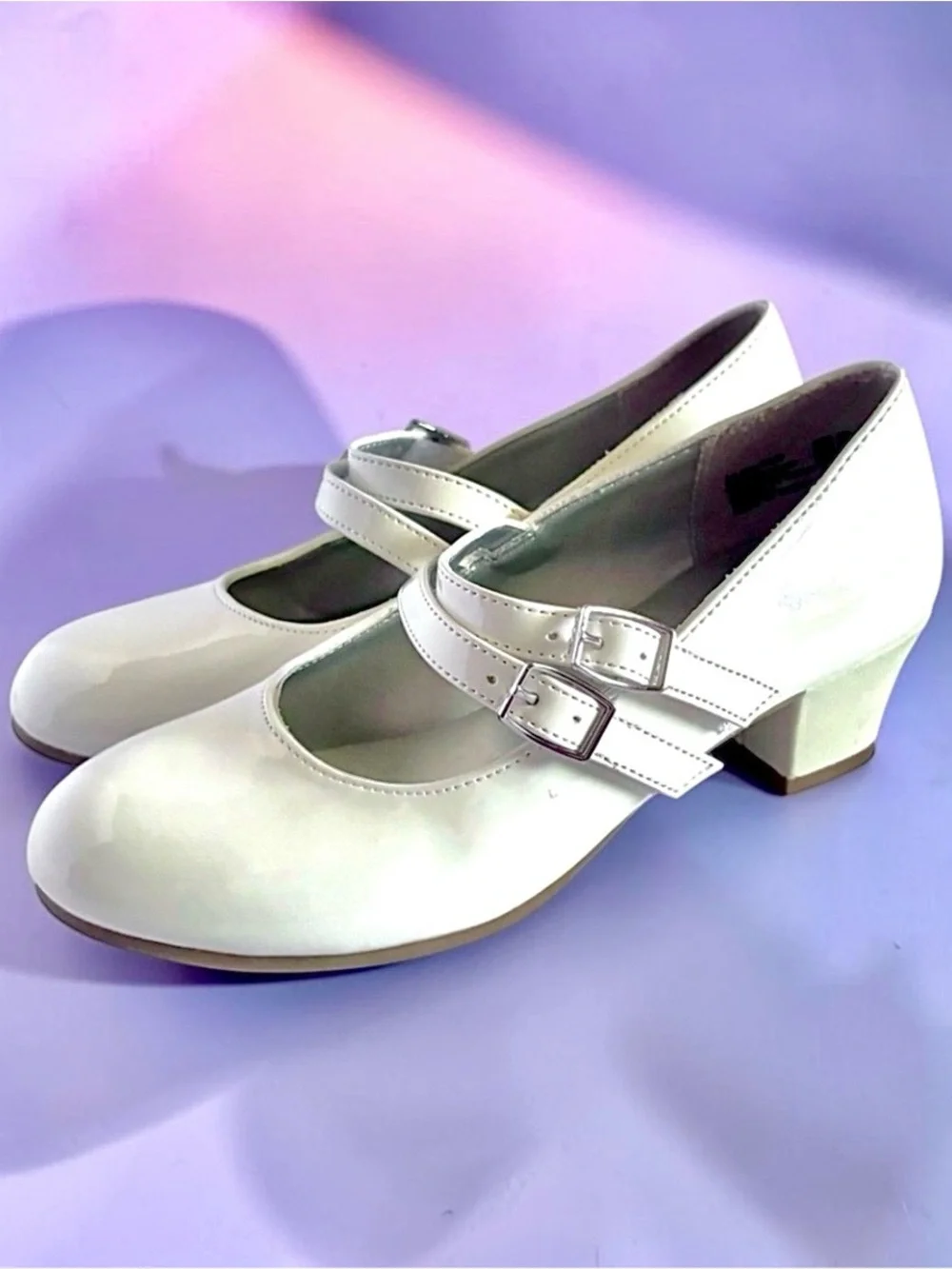 American Eagle Dress Heels White Patent Girls Size 2.5 Excellent Condition 👠